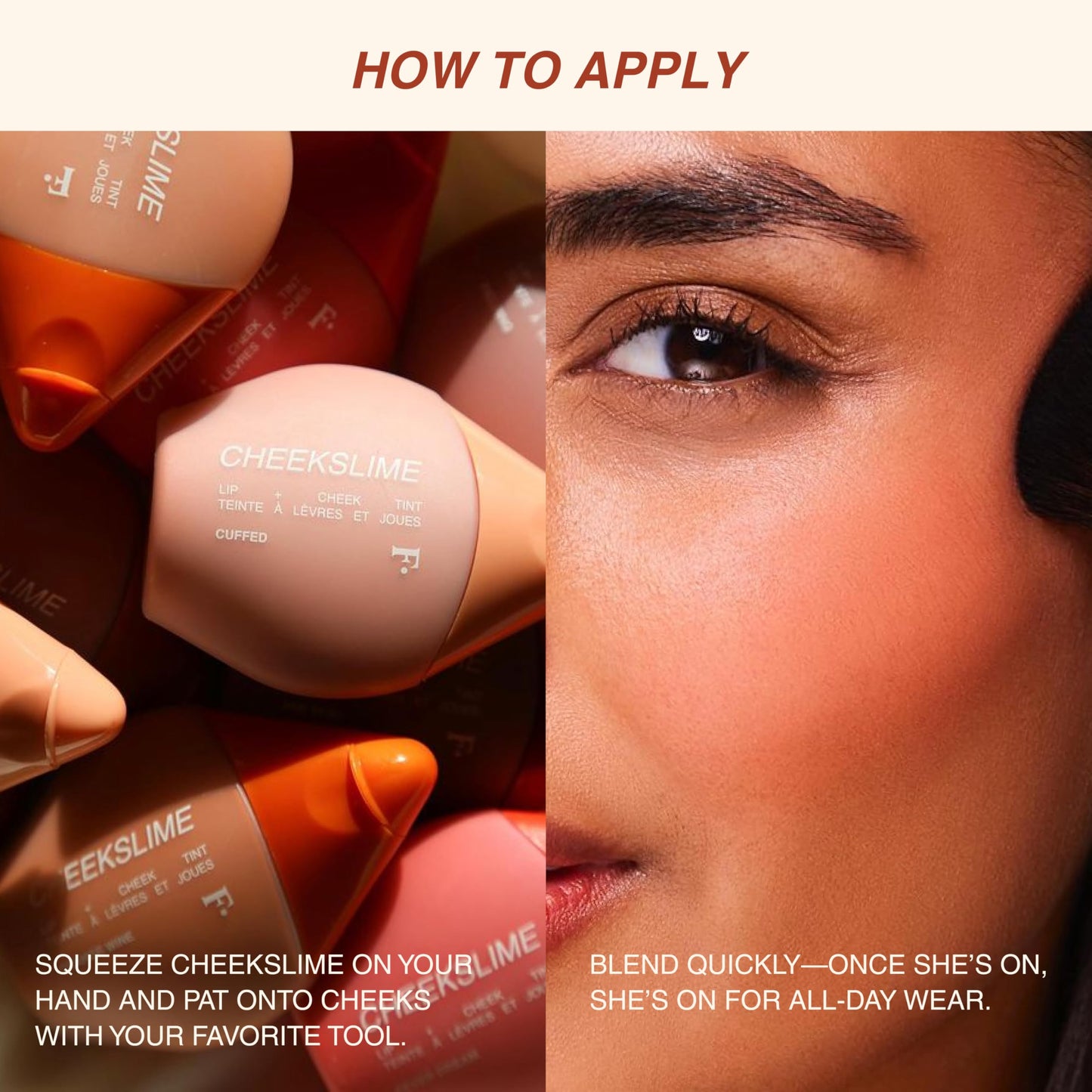 Freck Beauty CHEEKSLIME Lip and Cheek Tint, 15ml | Liquid Cream Blush Makeup, Long Lasting Pigmented Natural Skin Finish | Blends Seamlessly, Dries Down for All Skin Tones | Fielding (Soft Rust)