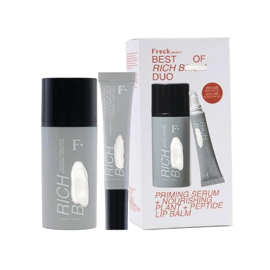 Freck Beauty RICH Babe Duo Protect + Prime Serum and Lip Balm Set | Hydrating Face Primer Glow Barrier Makeup Base Plumping Lip Treatment Smooth Nourished Lips